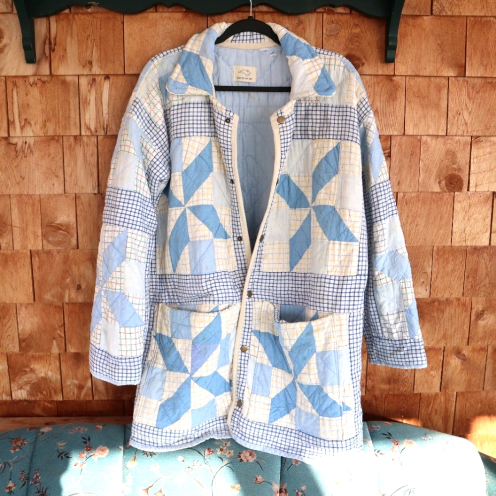 Upcycled vintage quilt chore coat handmade patchwork barn jacket - Picture 4 of 14